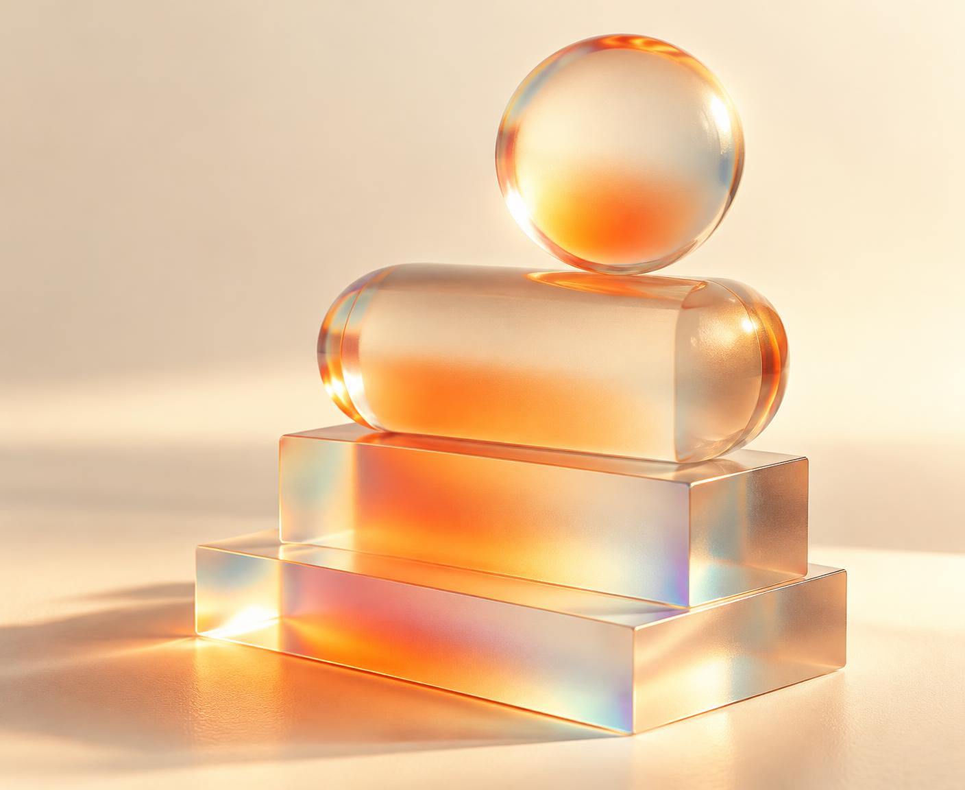 Frosted glass shapes glowing orange